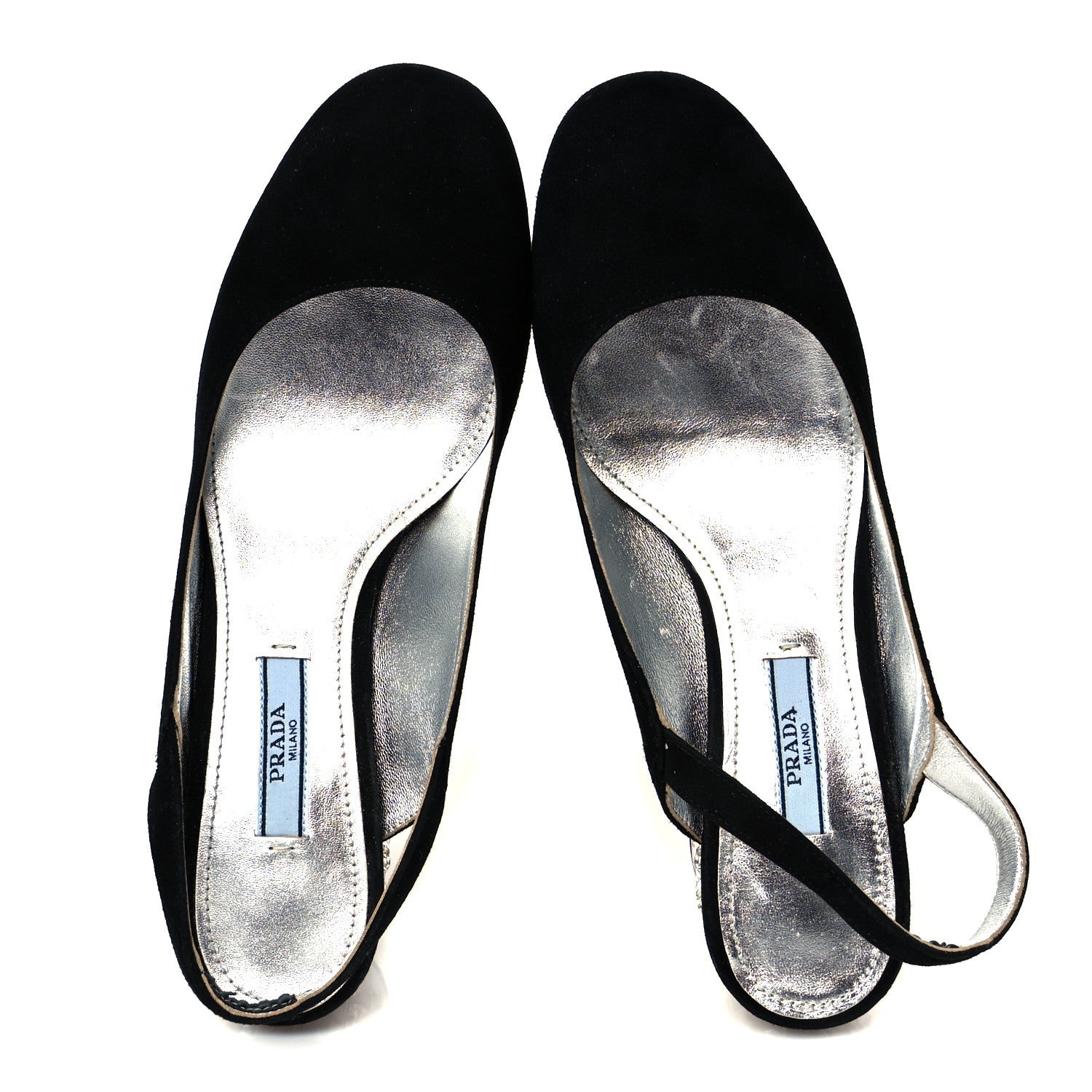 Prada Suede Crystal Block Heel Slingback Pump 37 Black