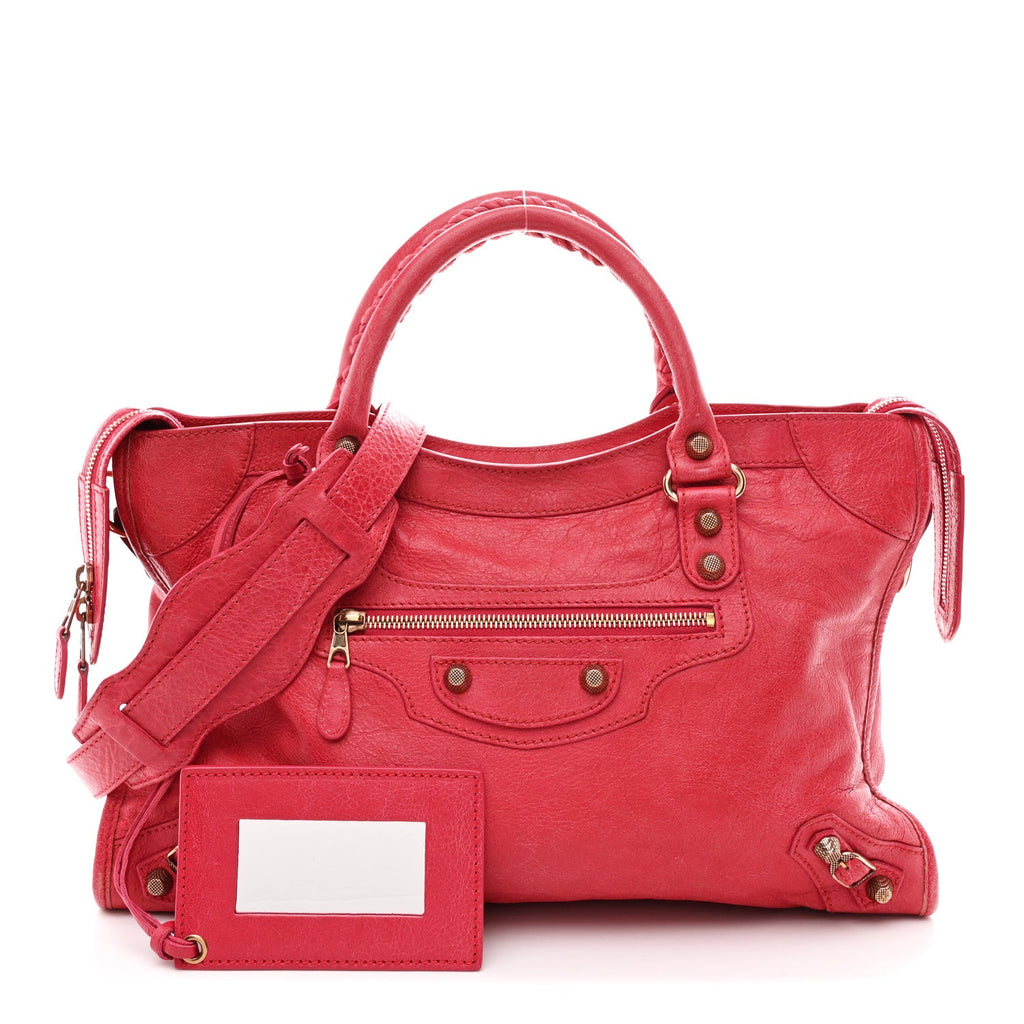 Balenciaga Agneau Giant 12 Rose Gold Hardware City Rouge Coquelicot