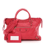 Balenciaga Agneau Giant 12 Rose Gold Hardware City Rouge Coquelicot