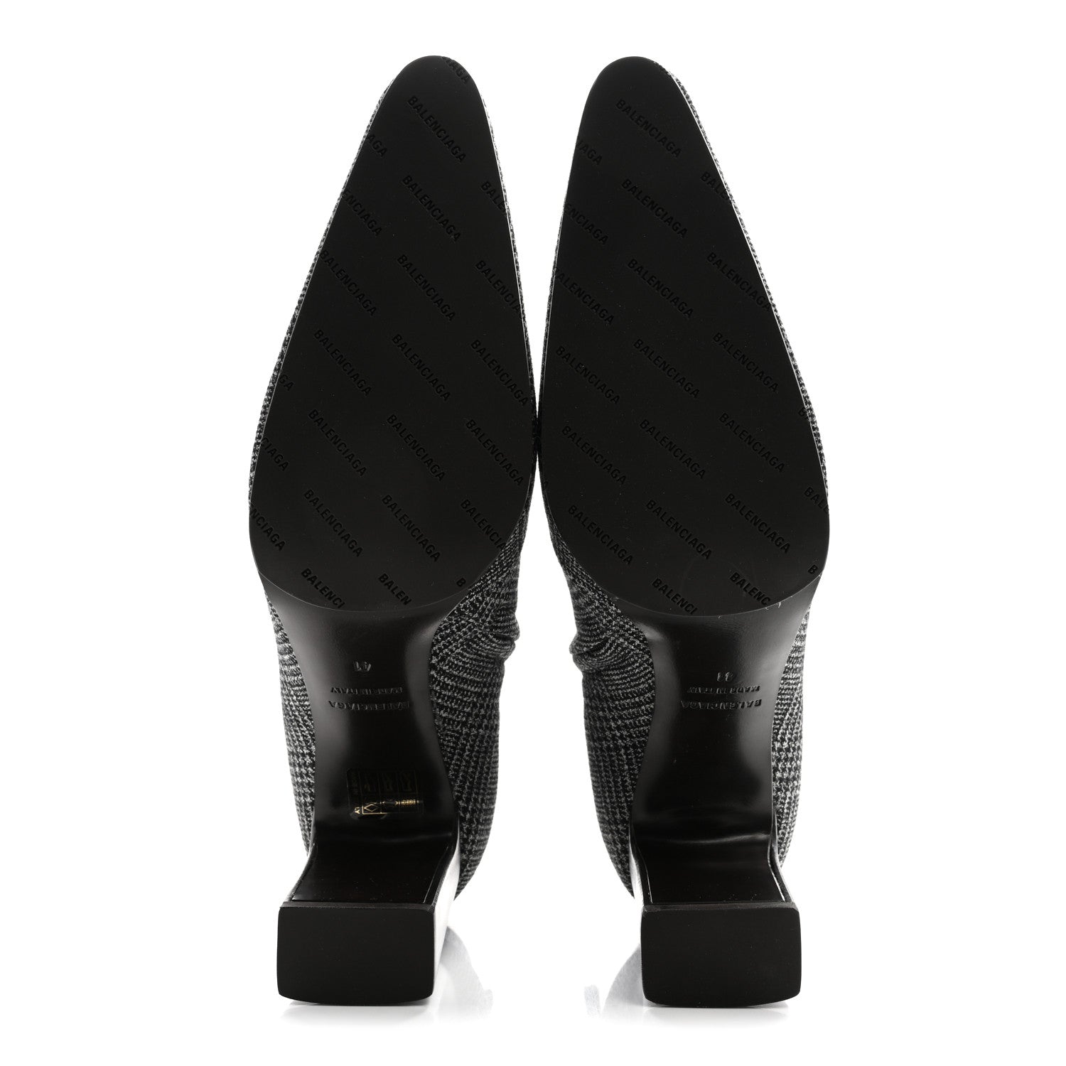 Balenciaga Wool Plaid Ankle Boots 41 Black White