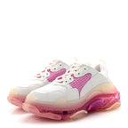 Balenciaga Fabric Mesh Clear Sole Womens Triple S Sneakers 36 White Pink