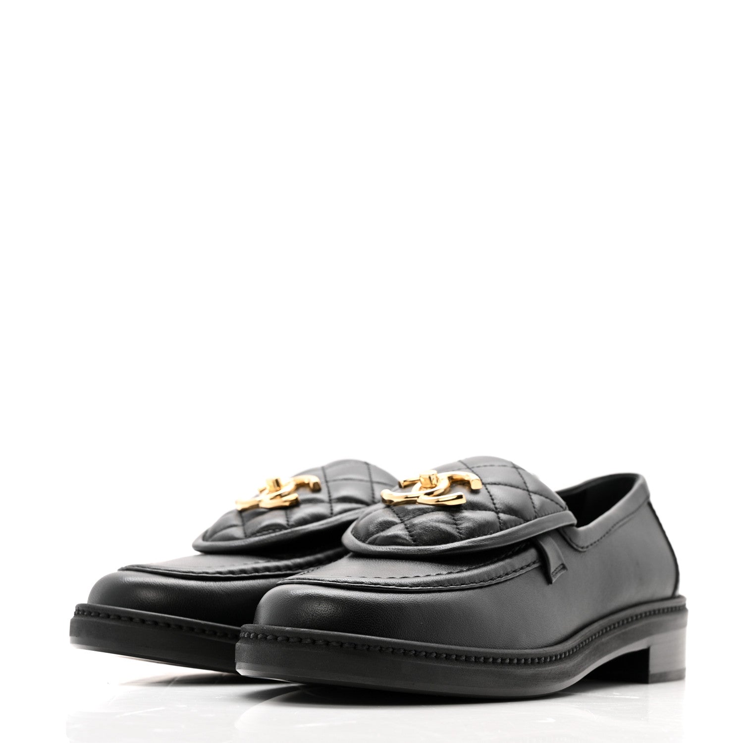 Chanel Lambskin Quilted CC Turnlock Loafers 38 Black