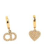 Christian Dior Crystal Heart Clair D Lune Hoop Drop Earrings Gold