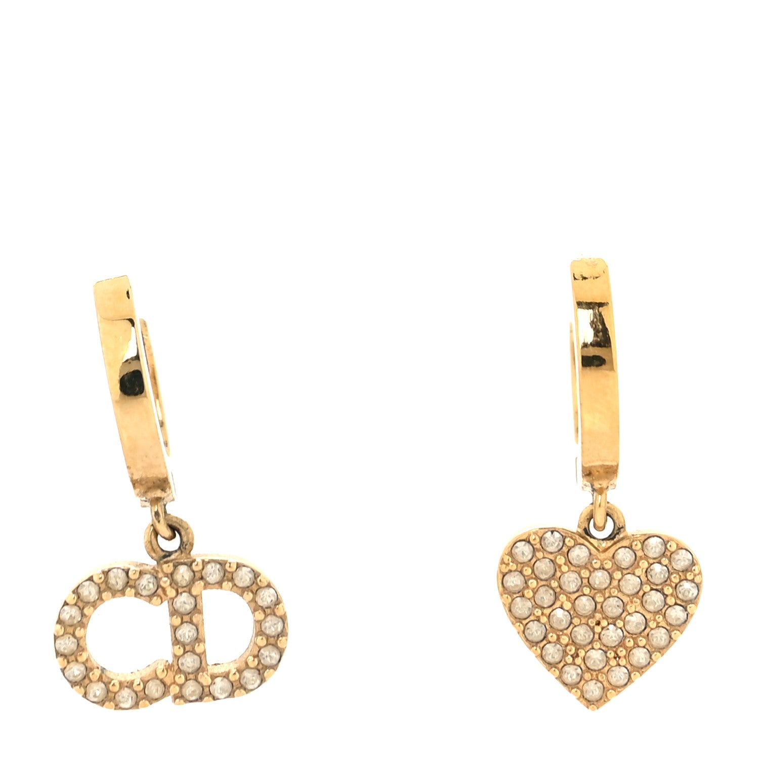 Christian Dior Crystal Heart Clair D Lune Hoop Drop Earrings Gold