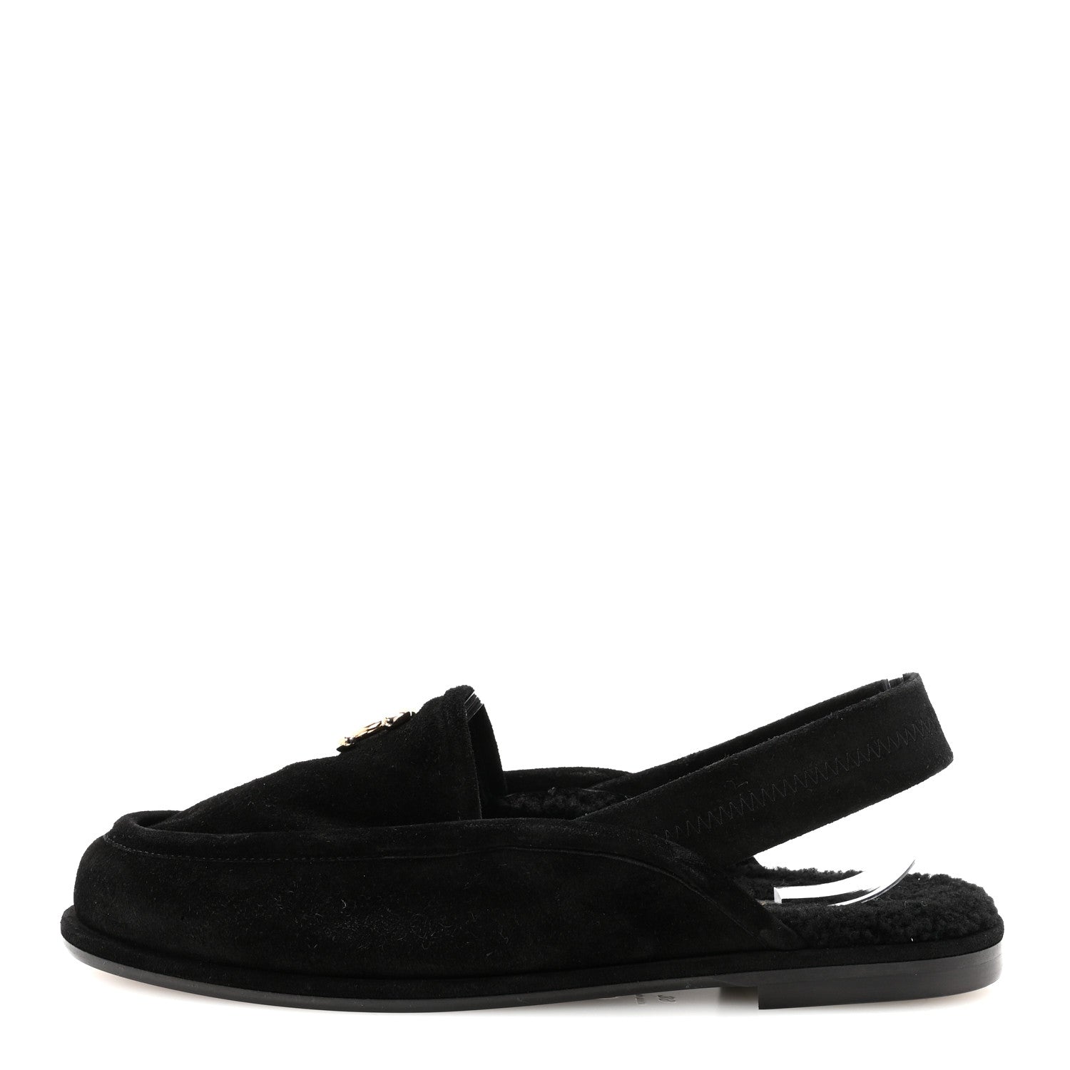 Chanel Suede Calfskin CC Slingback Loafers 39 Black