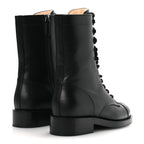 Chanel Calfskin Cap Toe Lace Up Combat Boots 37.5 Black