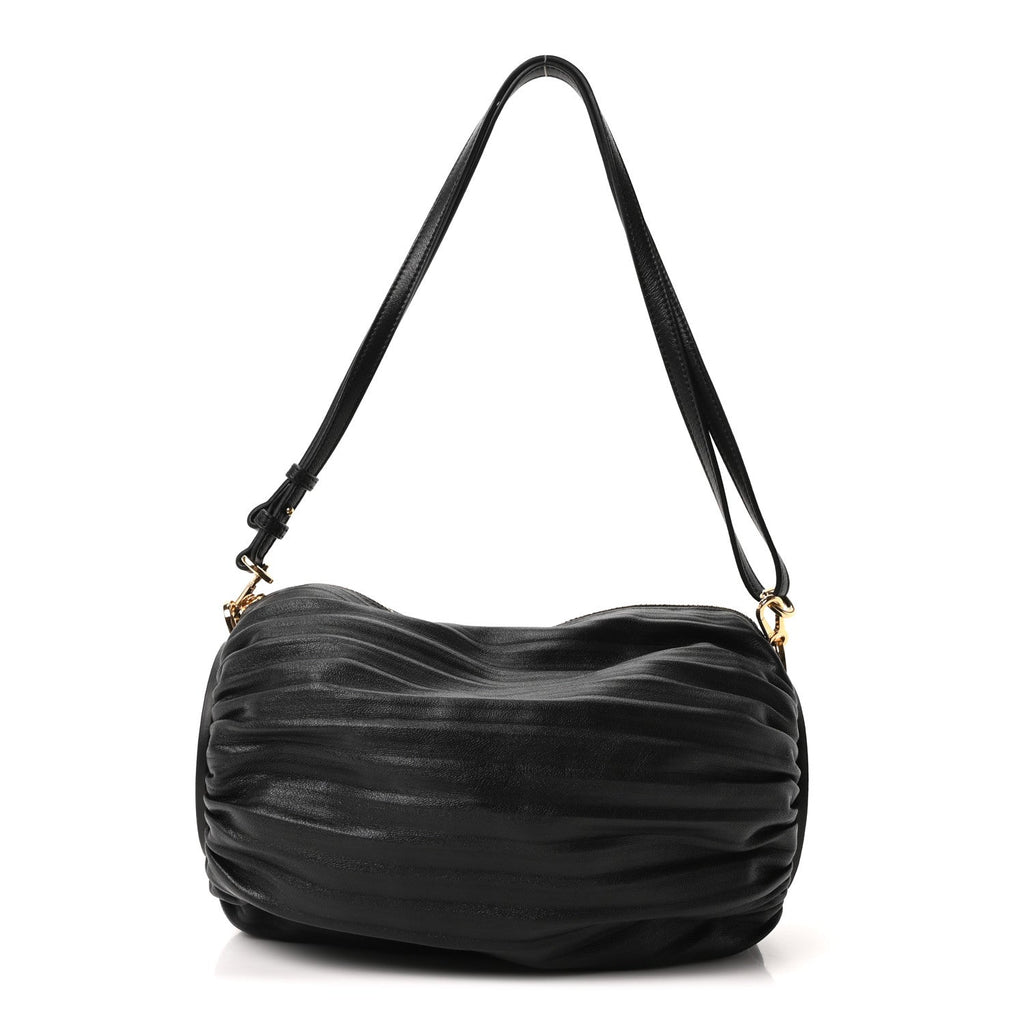 Loewe Lambskin Pleated Bracelet Pouch Shoulder Bag Black