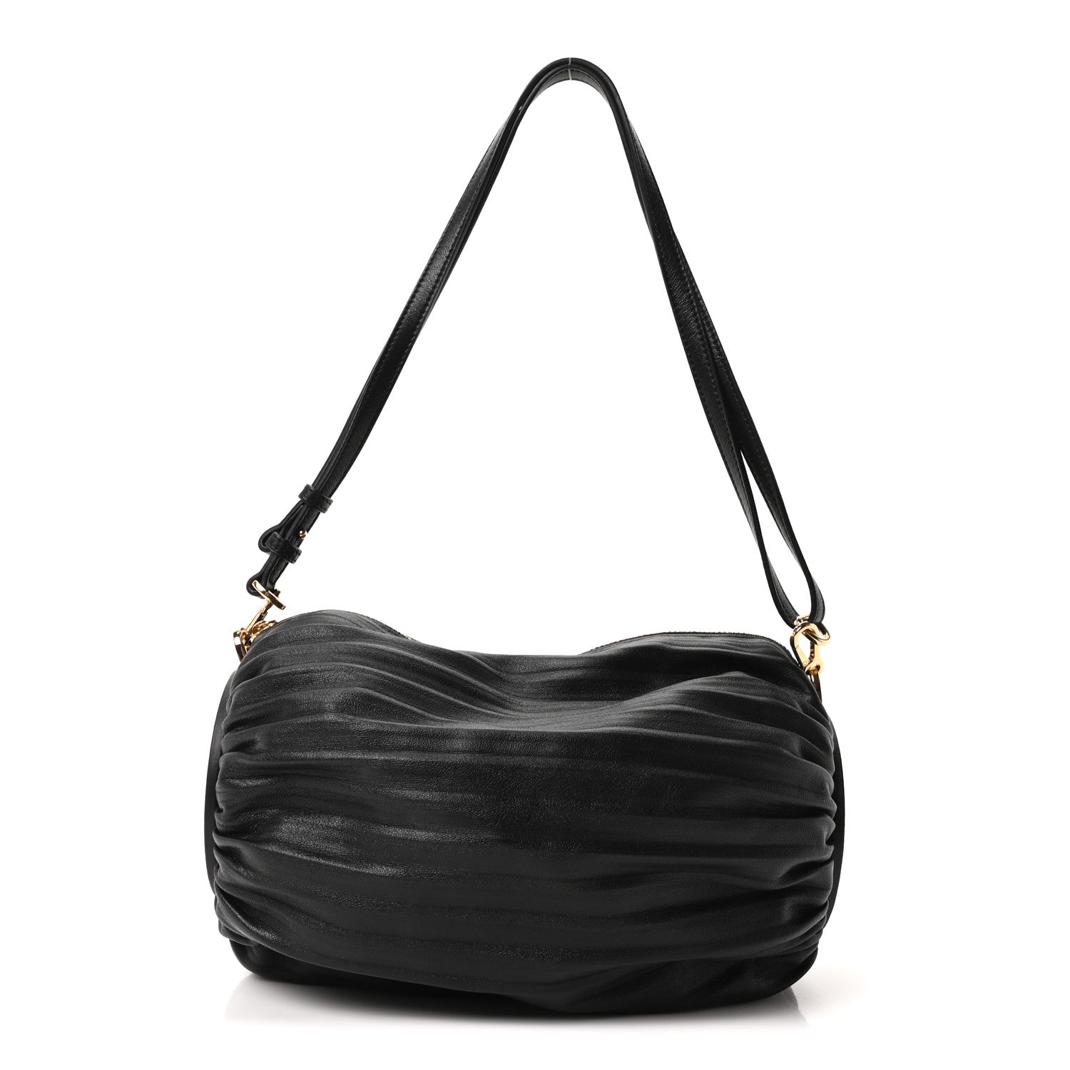 Loewe Lambskin Pleated Bracelet Pouch Shoulder Bag Black