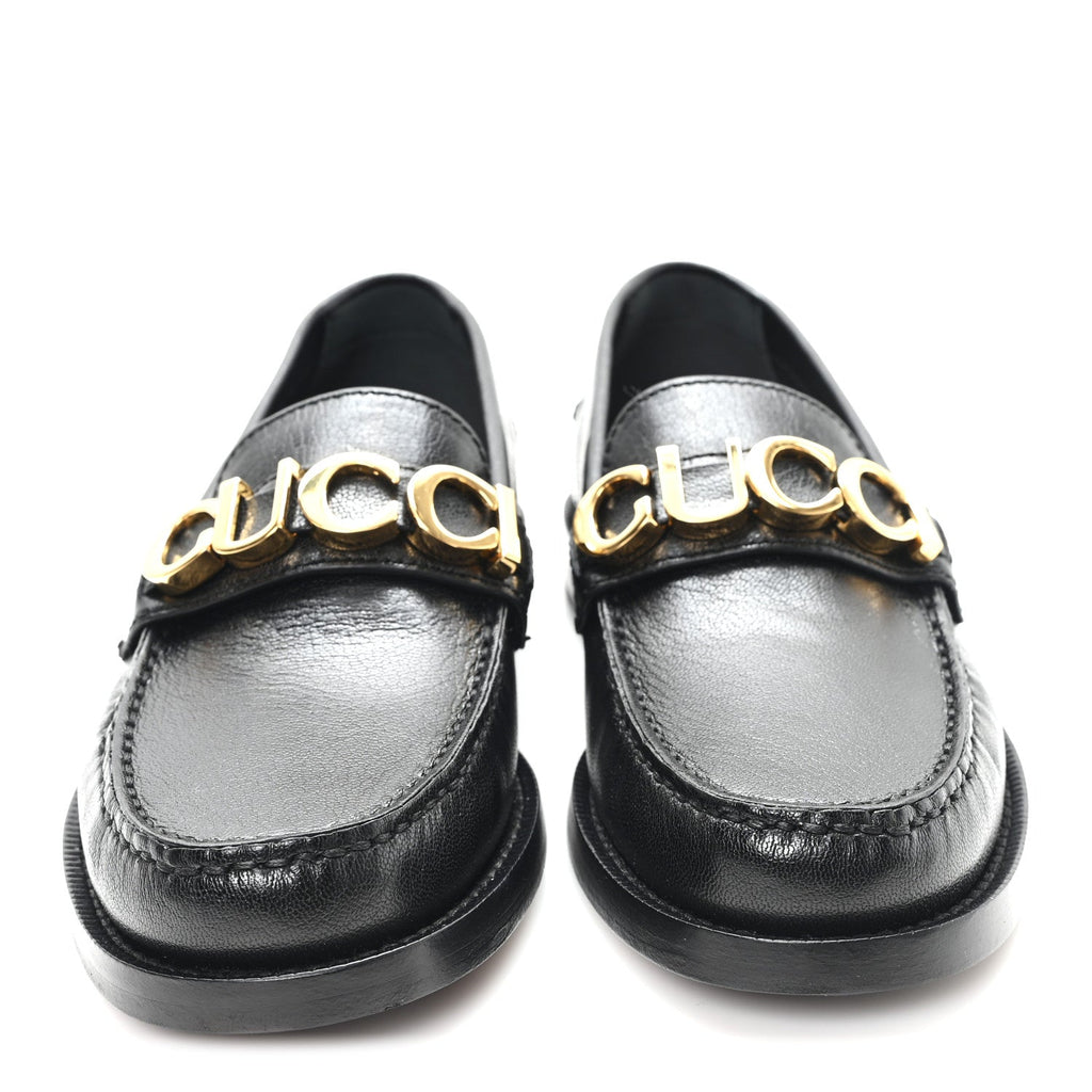 Gucci Goatskin Womens Logo 15mm Loafers 35.5 Black