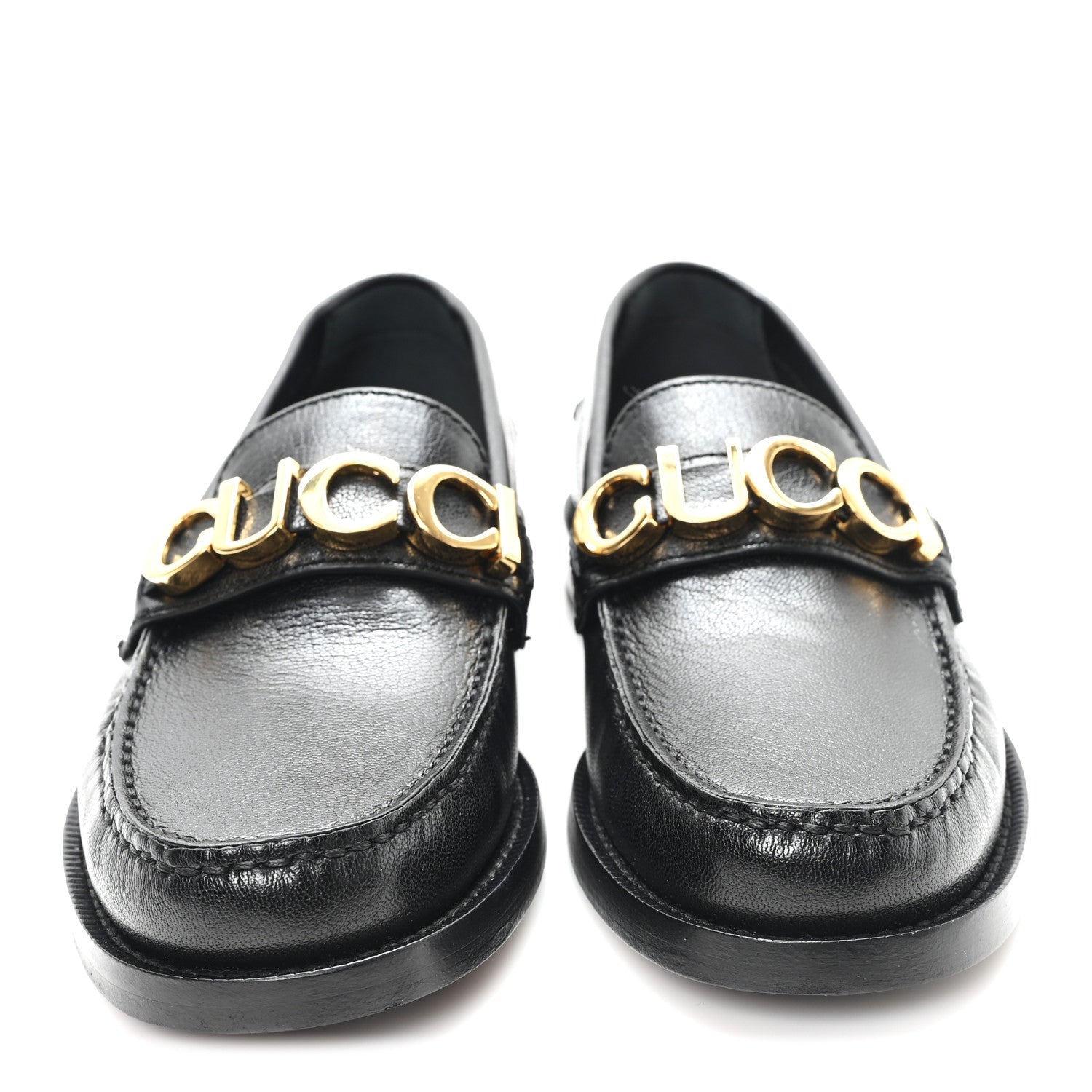 Gucci Goatskin Womens Logo 15mm Loafers 35.5 Black