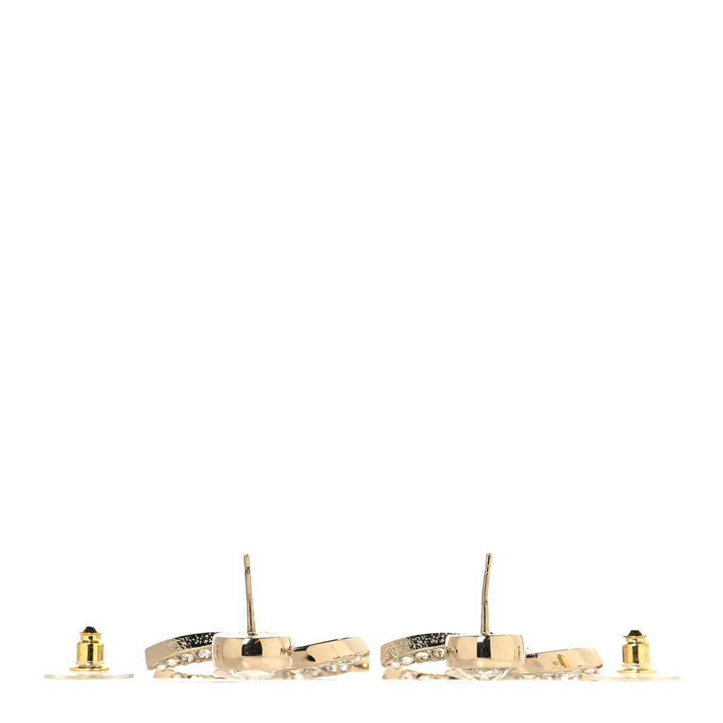 Chanel Crystal CC Circle Drop Earrings Gold
