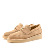 Chanel Suede Calfskin Pearl CC Moccasin Loafers 36.5 Dark Beige