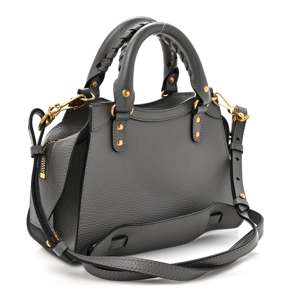 Balenciaga Grained Calfskin Neo Classic Gold Hardware Mini City Dark Grey