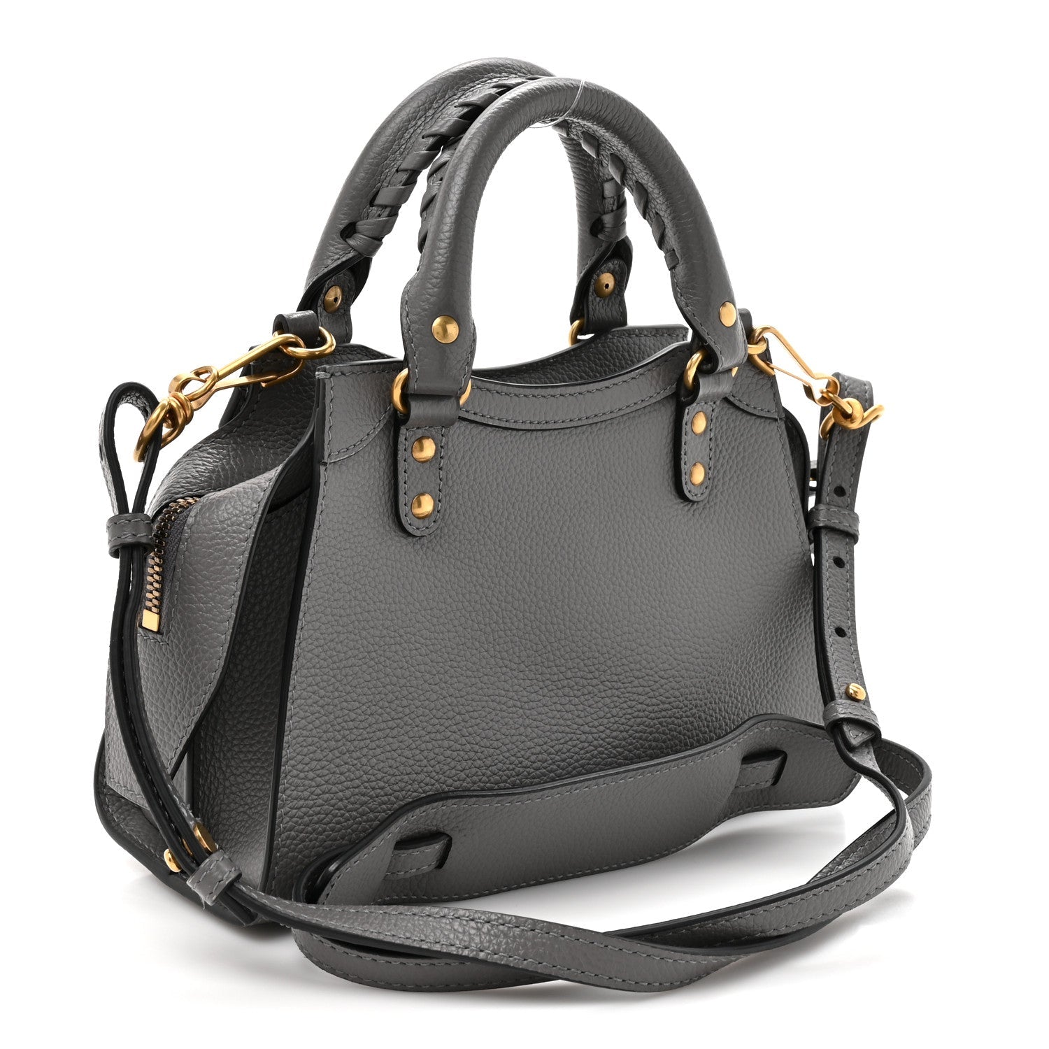 Balenciaga Grained Calfskin Neo Classic Gold Hardware Mini City Dark Grey