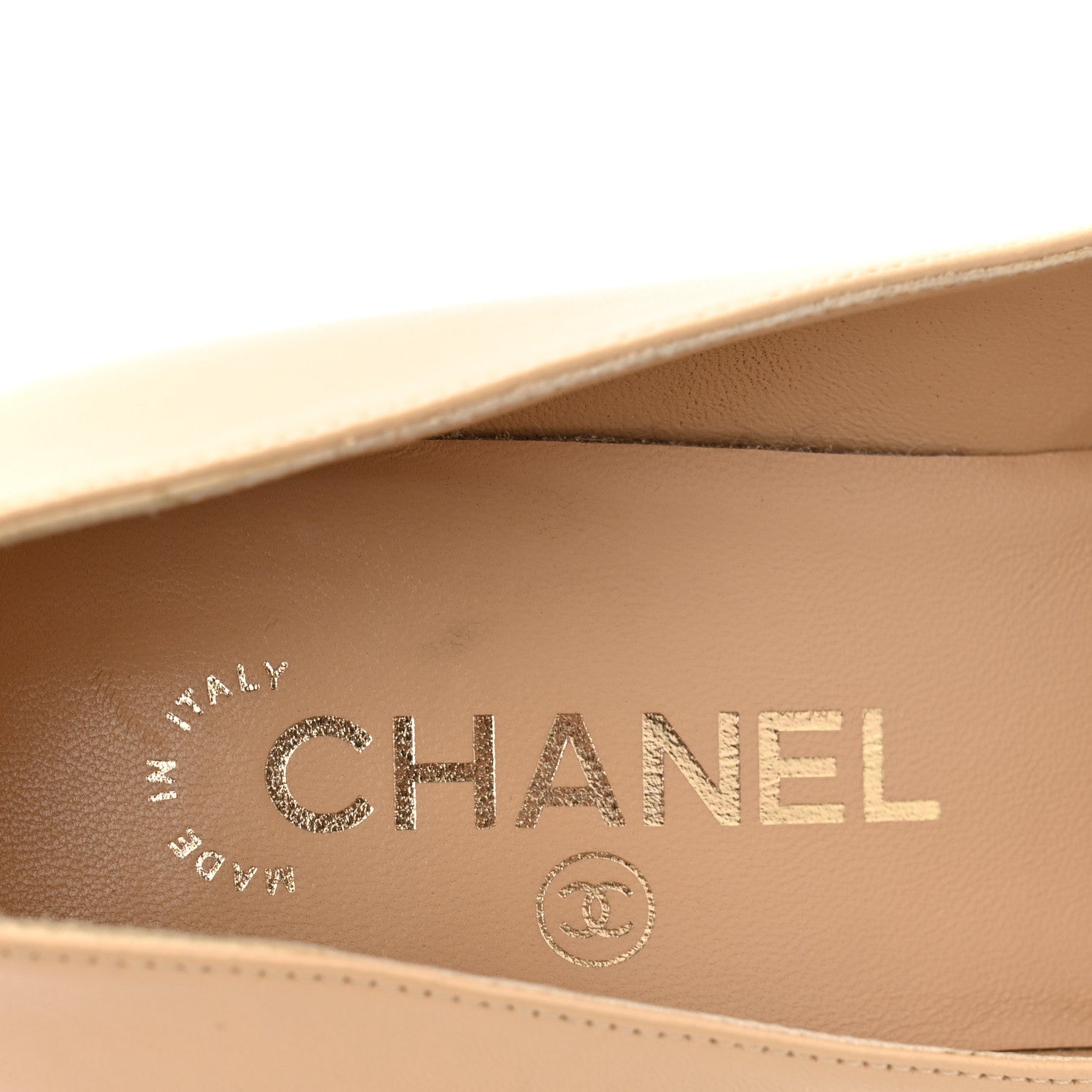 Chanel Lambskin Cap Toe Metal Heel Pumps 37.5 Beige Black