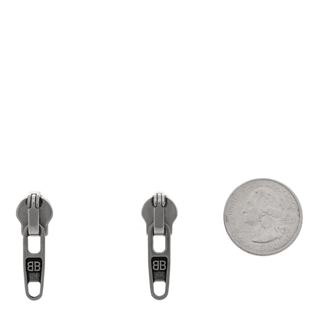 Balenciaga Metal Zip Up Earrings Silver