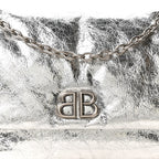 Balenciaga Metallized Arena Calfskin MIni Monaco Chain Shoulder Bag Silver