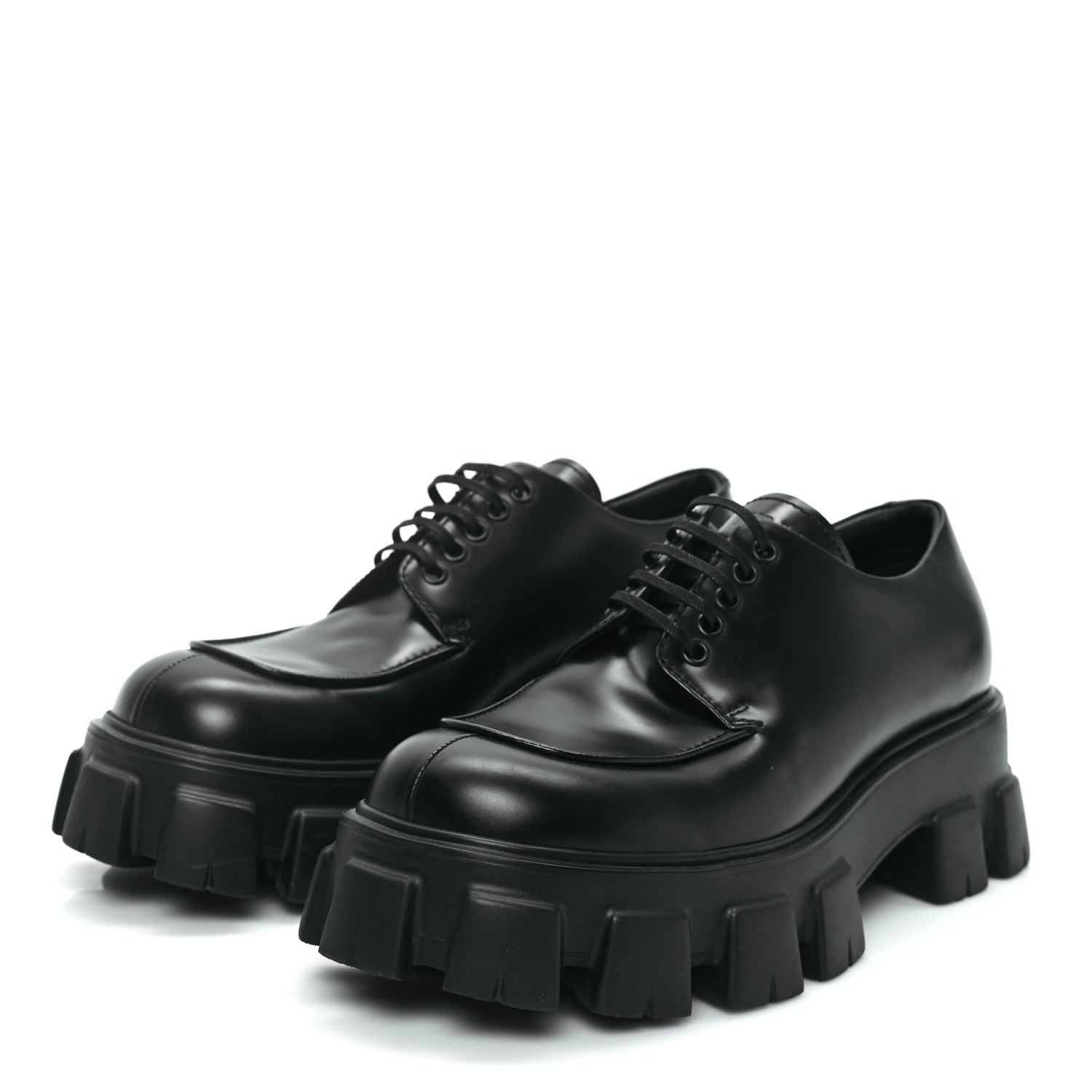 Prada Spazzolato Rois Monolith 55mm Derby Loafers 8 Black