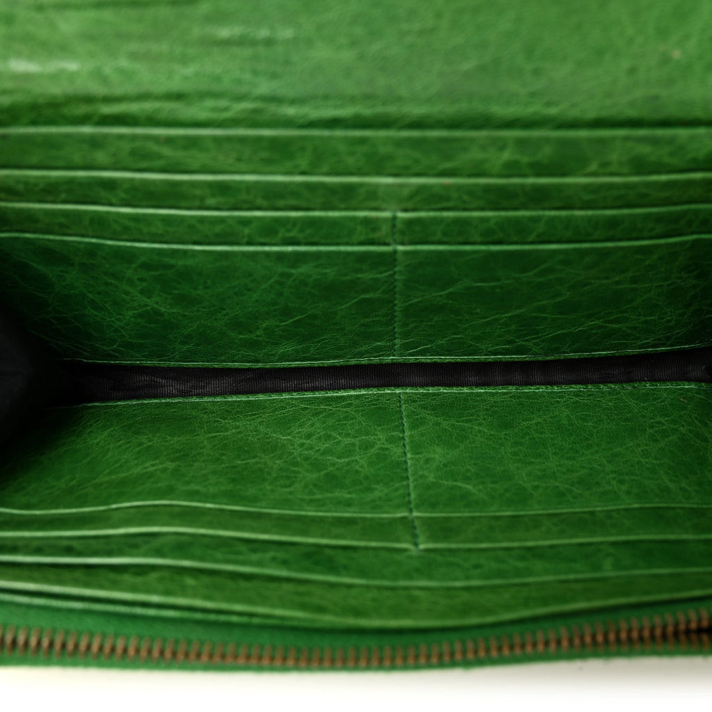 Balenciaga Agneau Classic Hardware Money Wallet Vert Poker