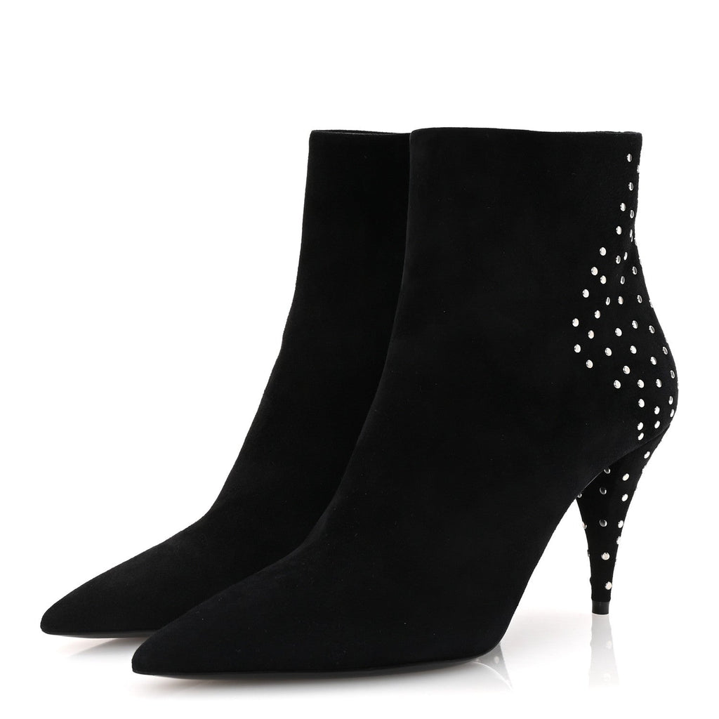 Saint Laurent Suede Studded Kiki 85 Zip Boot 37 Black