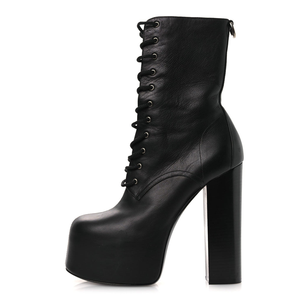 Saint Laurent Calfskin Mina Lace Up Platform Boots 40 Black