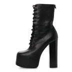 Saint Laurent Calfskin Mina Lace Up Platform Boots 40 Black