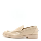 Chanel Shiny Calfskin Logo Loafers 38.5 Light Beige