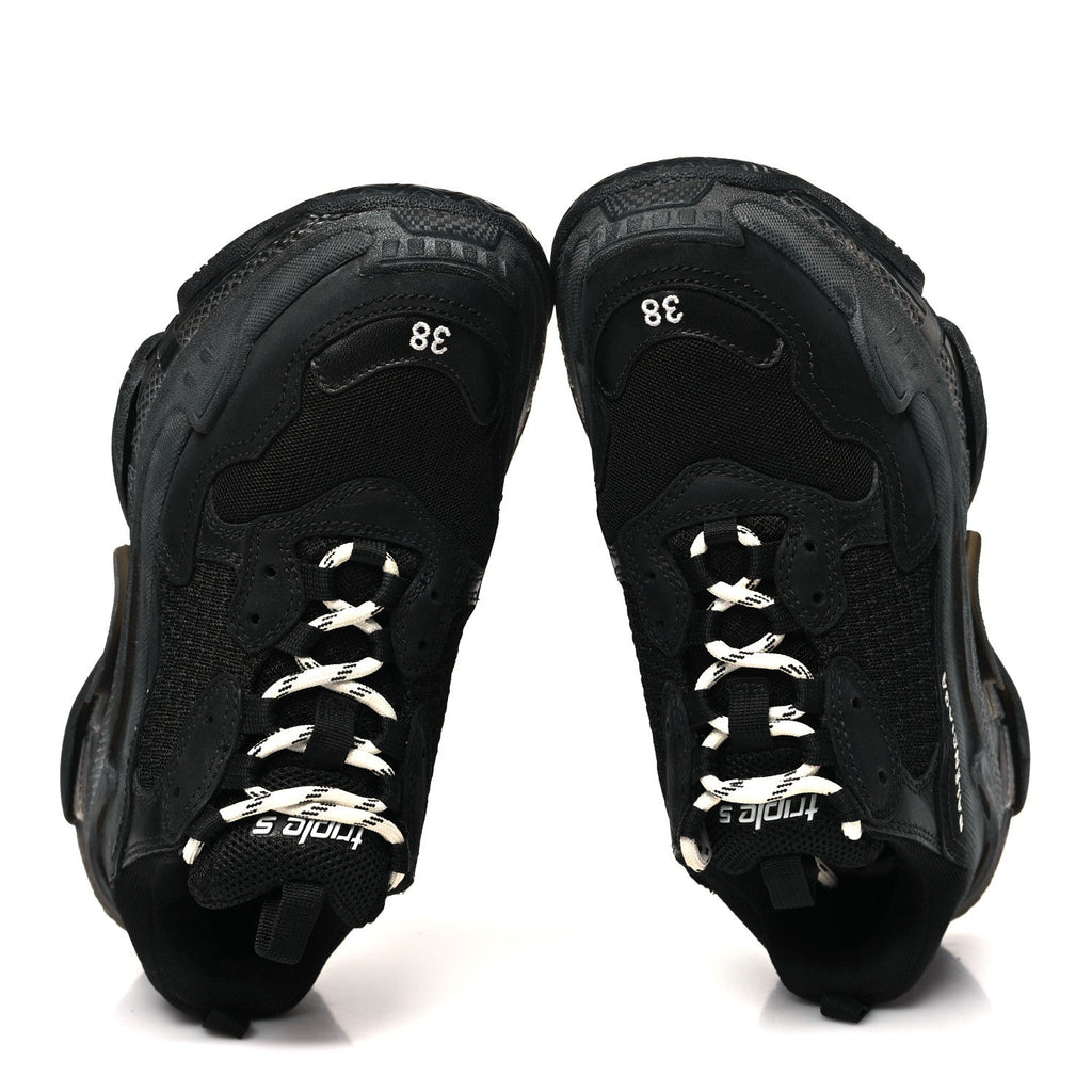 Balenciaga Fabric Mesh Clear Sole Womens Triple S Sneakers 38 Black