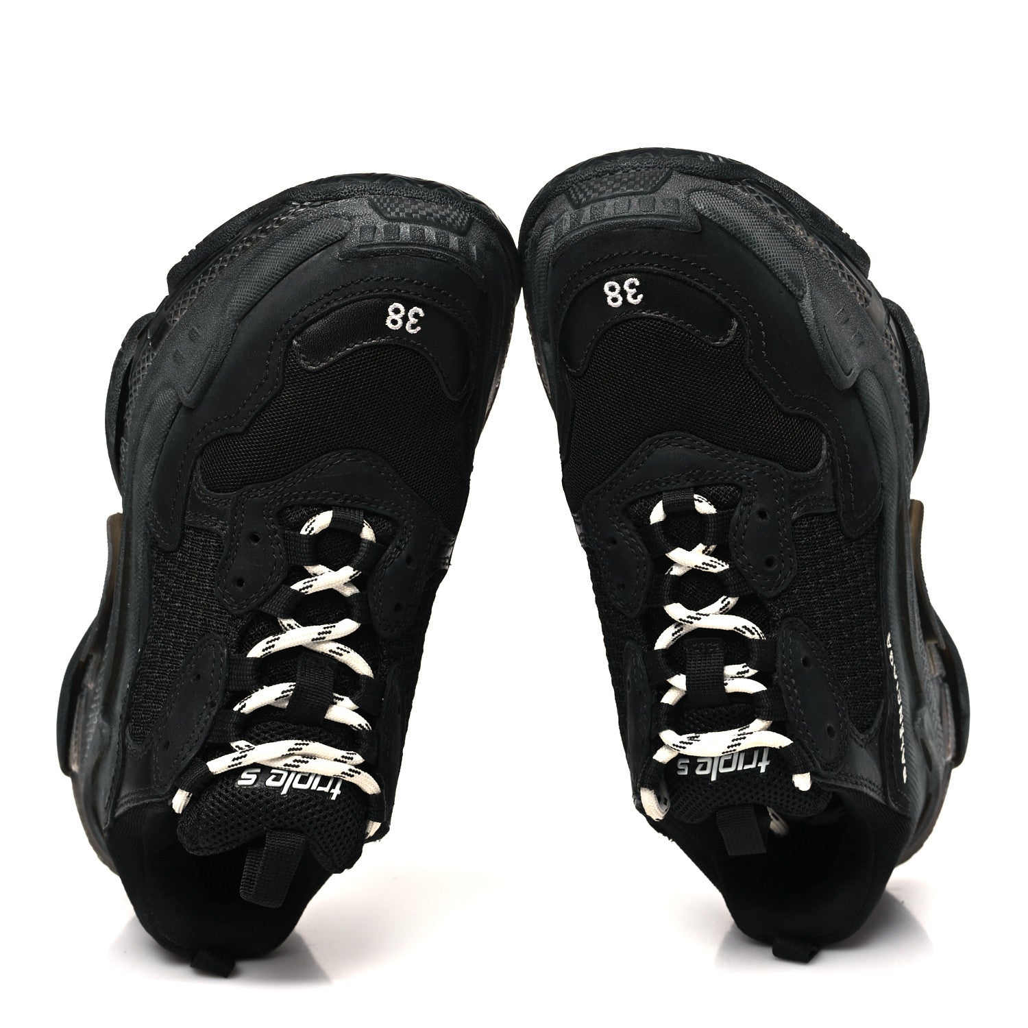 Balenciaga Fabric Mesh Clear Sole Womens Triple S Sneakers 38 Black