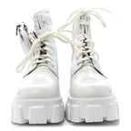 Prada Spazzolato Rois Re-Nylon Metal Triangle Logo Monolith Pouch Pocket 55mm Boots 40.5 White