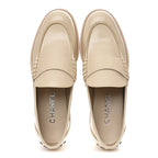 Chanel Shiny Calfskin Logo Loafers 39.5 Beige