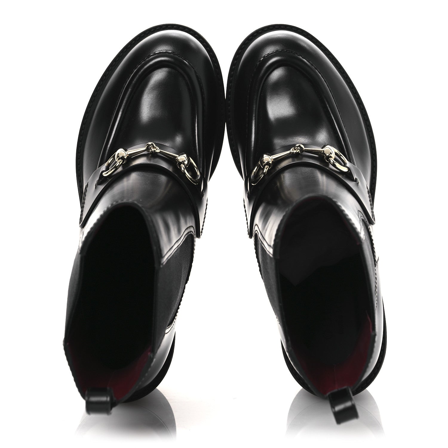 Gucci Calfskin Horsebit Double Stretch Rib Womens Ankle Boots 38.5 Black