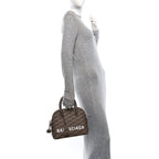 Balenciaga Coated Canvas BB Monogram S Ville Top Handle Bag Beige Brown