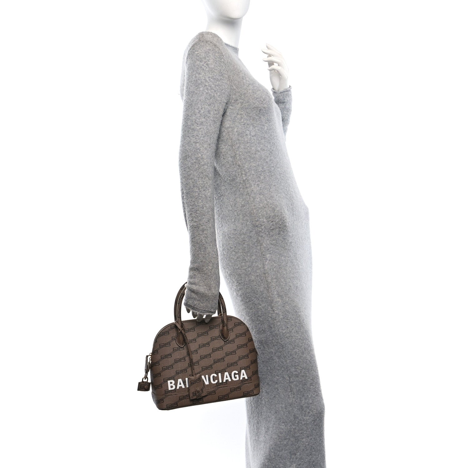 Balenciaga Coated Canvas BB Monogram S Ville Top Handle Bag Beige Brown
