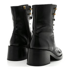 Chanel Shiny Calfskin Patent Cap Toe Lace Up Combat Boots 39 Black