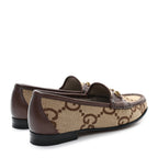 Gucci Monogram Jumbo GG Malaga Kid Horsebit Womens Jordaan Loafers 36.5 Beige Ebony New Acero