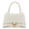 Balenciaga Calfskin Crocodile Embossed Small Hourglass Top Handle Bag White