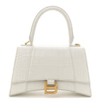 Balenciaga Calfskin Crocodile Embossed Small Hourglass Top Handle Bag White