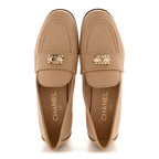 Chanel Lambskin Quilted Womens CC Loafers 37 Dark Beige