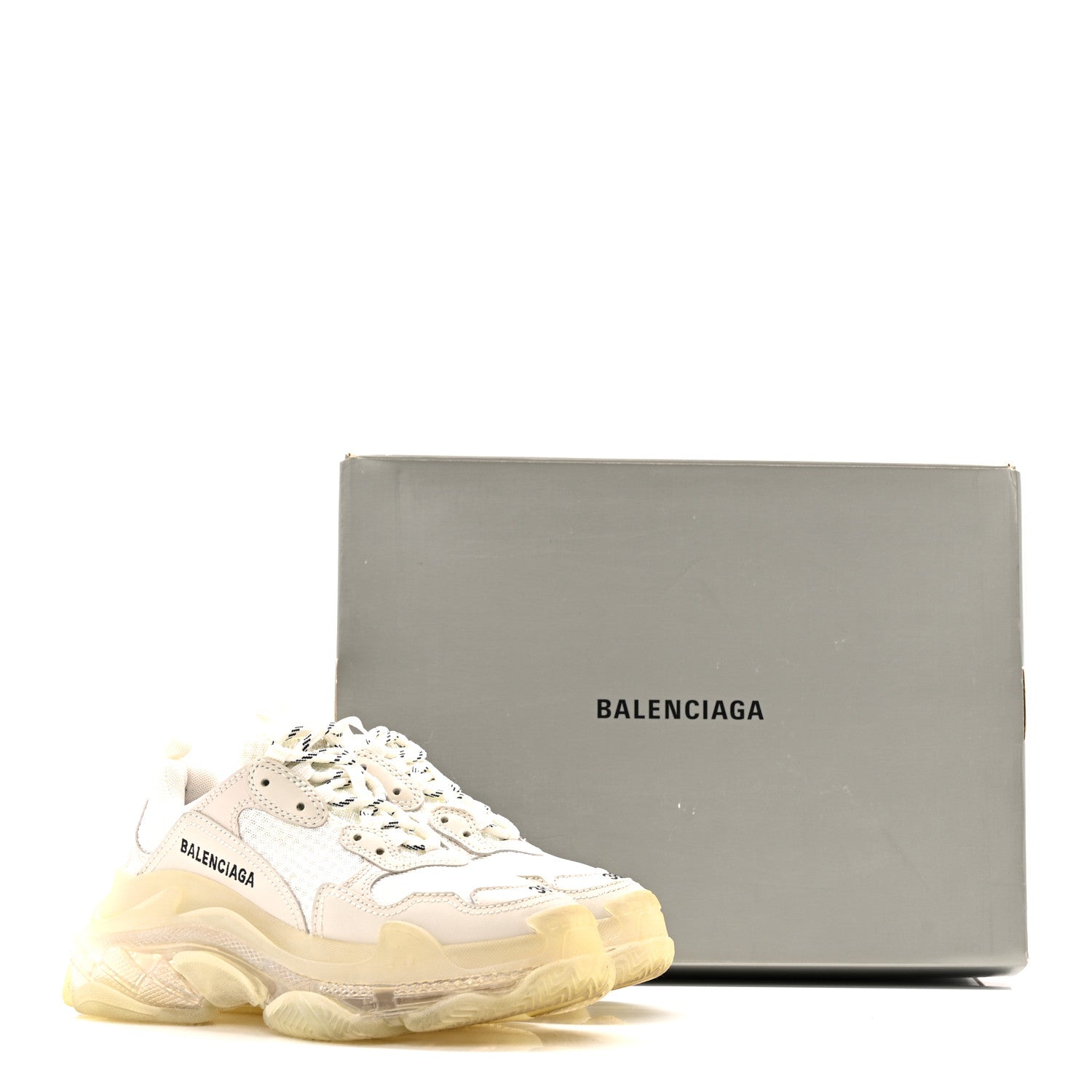 Balenciaga Fabric Mesh Clear Sole Womens Triple S Sneakers 36 Honeycomb White