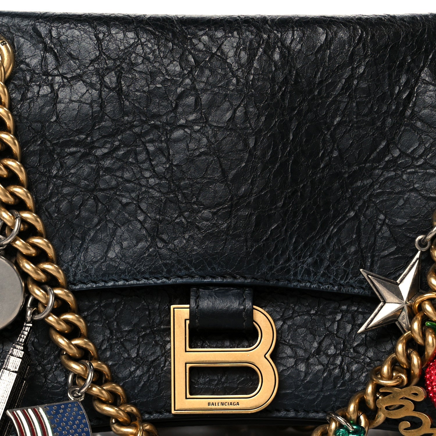 Balenciaga Crushed Calfskin Quilted Small Souvenirs Crush Chain Bag Black