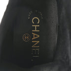 Chanel Shiny Calfskin Velvet Pearl Combat Short Boots 36 Black