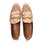 Gucci Canvas GG Monogram Horsebit Mens Jordaan Loafers 9.5 Beige Ruggine Light Brown