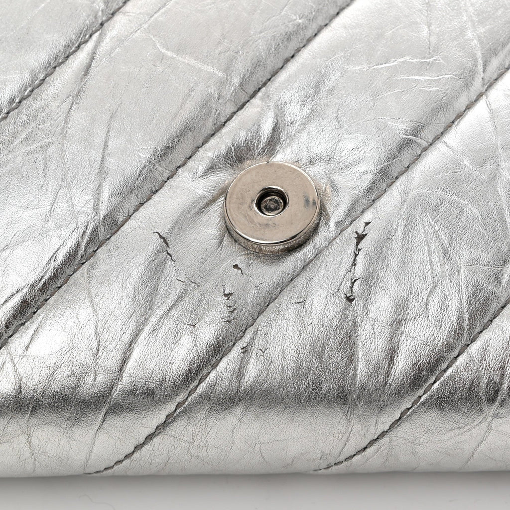 Balenciaga Metallic Calfskin Quilted Crush Wallet On Chain Silver