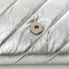 Balenciaga Metallic Calfskin Quilted Crush Wallet On Chain Silver