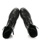Chanel Sheepskin Quilted CC Tall Lace Up Combat Boots 38.5 Black