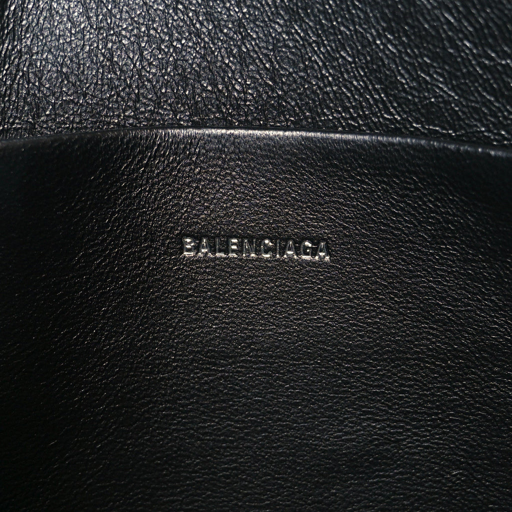 Balenciaga Calfskin Logo Large Cash Pouch With Handle Black White