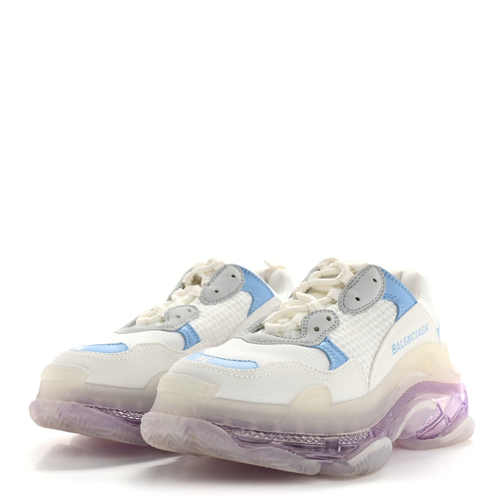 Balenciaga Fabric Mesh Clear Sole Womens Triple S Sneakers 36 Light Blue Grey Lilac White
