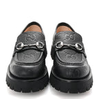 Gucci Piuma Calfskin Embossed Womens Platform Lug Sole Loafers 40 Black