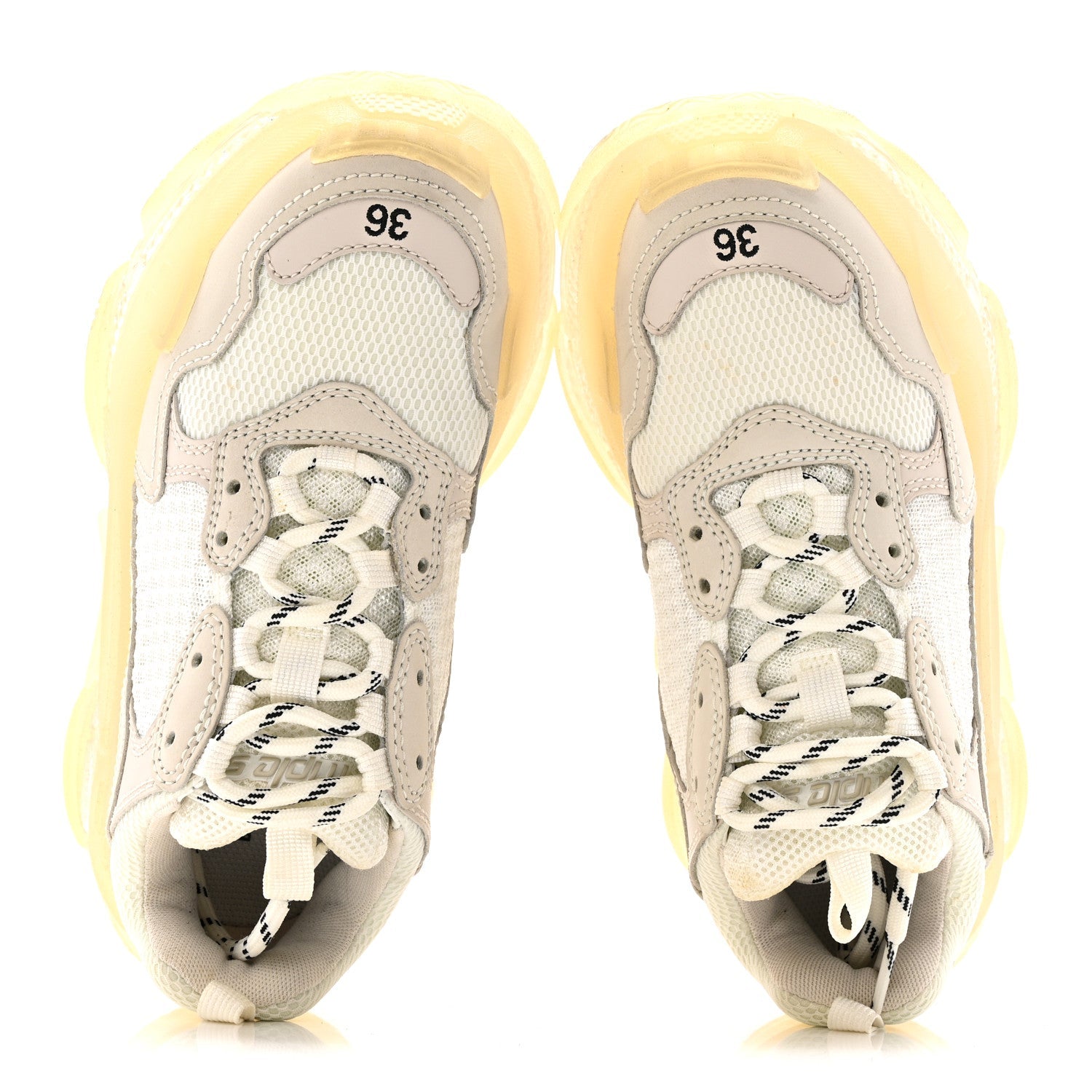 Balenciaga Fabric Mesh Clear Sole Womens Triple S Sneakers 36 Honeycomb White